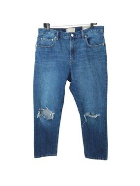 Everlane The Summer Jean 32 R High Rise Straight Leg Distressed Ripped Knees NEW